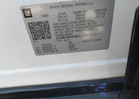 2020 Chevrolet Traverse Awd Premier z USA, uszkodzony, nr VIN 1GNEVKKW1LJ257873